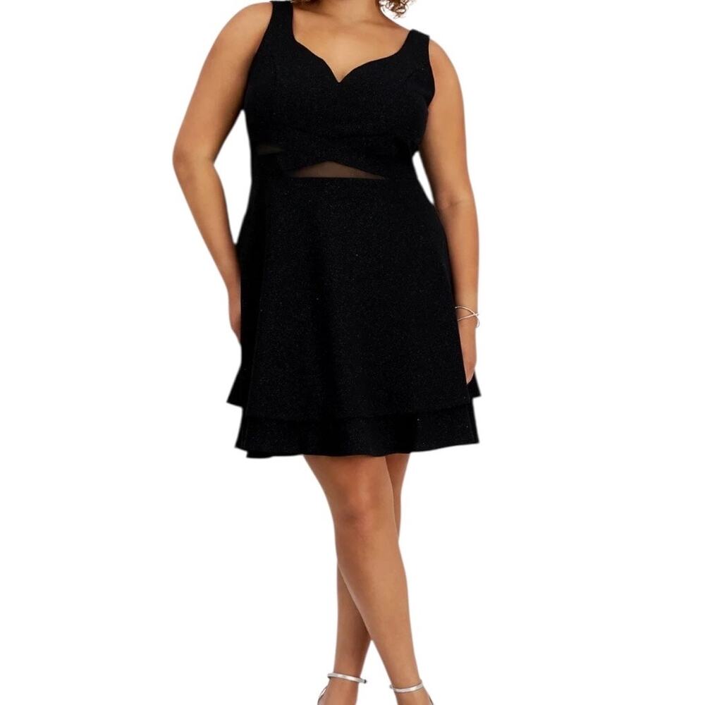 Emerald Sundae Women’s Trendy Sweetheart Layered Skater Dress Black Size 22 W
